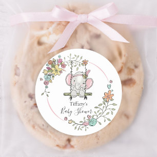 Adorable Baby Shower Label with Floral Elephant