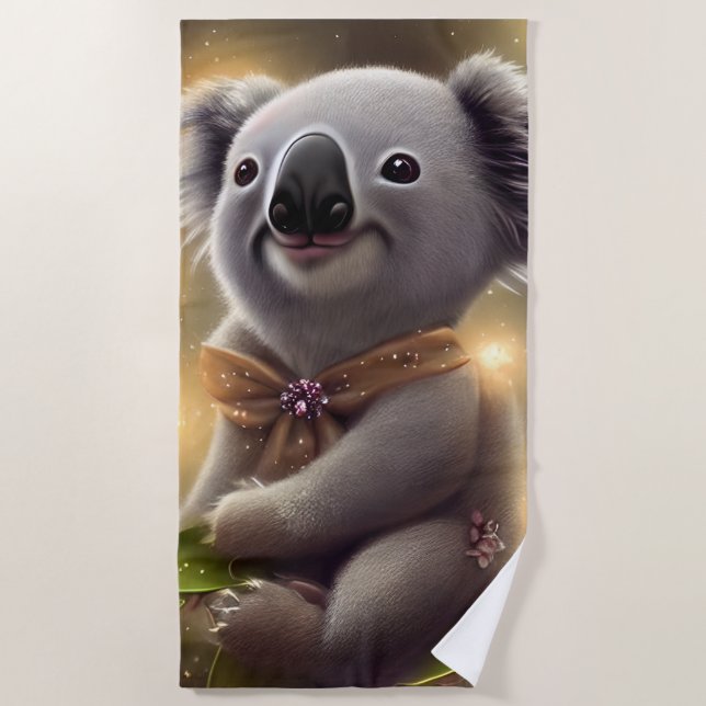 Adorable Baby Smiling Koala Bear Beach Towel (Front)
