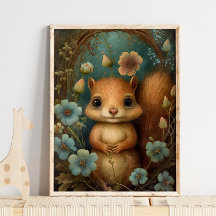 Adorable Baby Squirrel Wall Art | Woodland Nursery