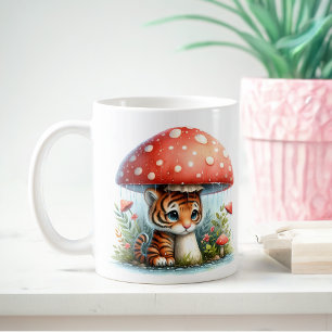 Adorable Baby Tiger Cub Under Mushroom Umbrella Coffee Mug