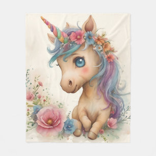 Adorable Baby Unicorn Watercolor Fleece Blanket