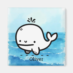 Adorable Baby Whale - Kawaii Sea Creature Line Art Magnet