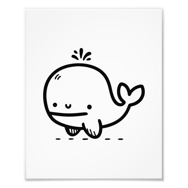 Adorable Baby Whale - Kawaii Sea Creature Line Art Photo Print (Front)