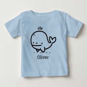 Adorable Baby Whale - Kawaii Sea Creature Line Art T-Shirt