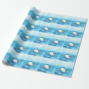 Adorable Baby Whale - Kawaii Sea Creature Line Art Wrapping Paper