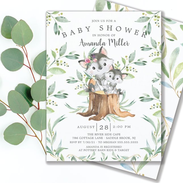 Adorable Baby Wolf and Mum Baby Shower Invitation (Creator Uploaded)