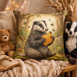 Adorable Badger Eating Honey Forest Animals Cushion