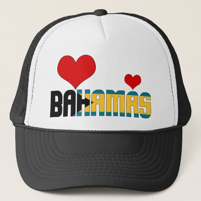Adorable Bahamas Flag Hearts Patriotic Trucker Hat (Front)