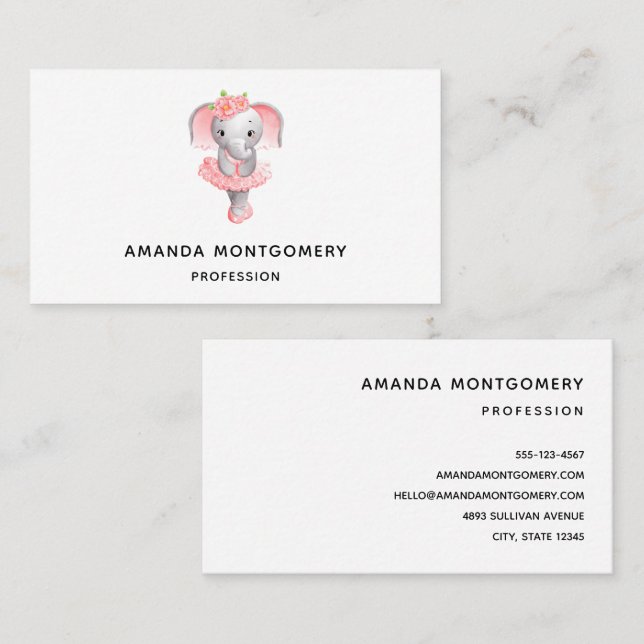 Adorable Ballerina Elephant En Pointe Business Card (Front/Back)