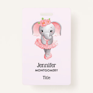 Adorable Ballerina Elephant En Pointe ID Badge