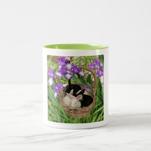 Adorable Basket of Baby Bunnies Two-Tone Coffee Mug (Center)