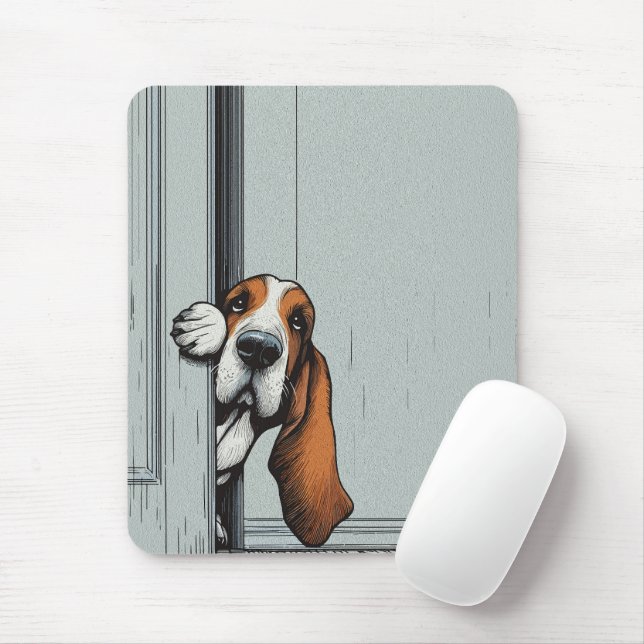 Adorable Basset Hound Dog Wall Art Mouse Pad (With Mouse)