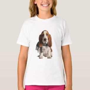 Adorable Basset Hound in Plaid Kids T-Shirt