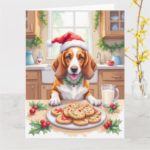Adorable Basset Hound Sneaking Christmas Cookies Card