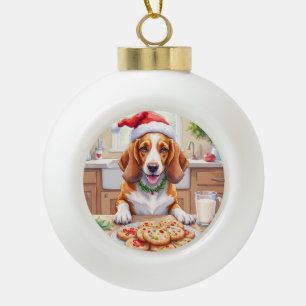 Adorable Basset Hound Sneaking Christmas Cookies Ceramic Ball Christmas Ornament