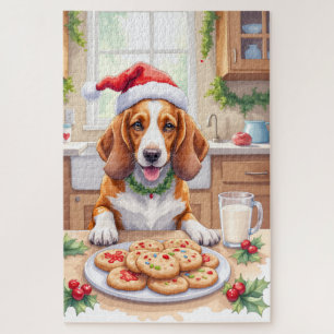 Adorable Basset Hound Sneaking Christmas Cookies Jigsaw Puzzle