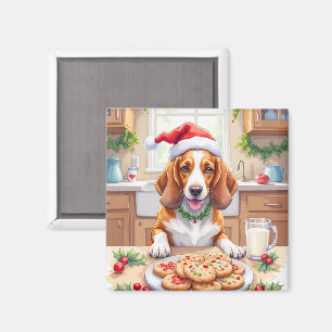 Adorable Basset Hound Sneaking Christmas Cookies Magnet