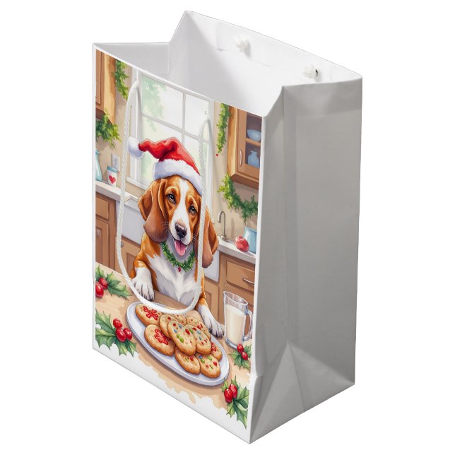 Adorable Basset Hound Sneaking Christmas Cookies Medium Gift Bag (Front Angled)