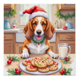 Adorable Basset Hound Sneaking Christmas Cookies Poster