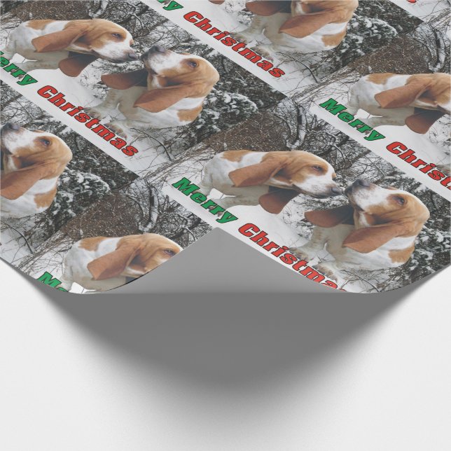 Adorable Basset Hounds Merry Christmas. Wrapping Paper (Corner)