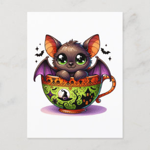 Adorable Bat in a Halloween Teacup Postcard