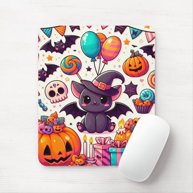 Adorable bat kawaii halloween mouse pad (With Mouse)