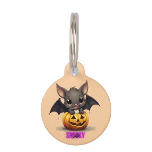 Adorable Bat on Pumpkin Cute Halloween Decor 2024 Pet Tag