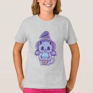 Adorable Bat Witch Cat T-Shirt