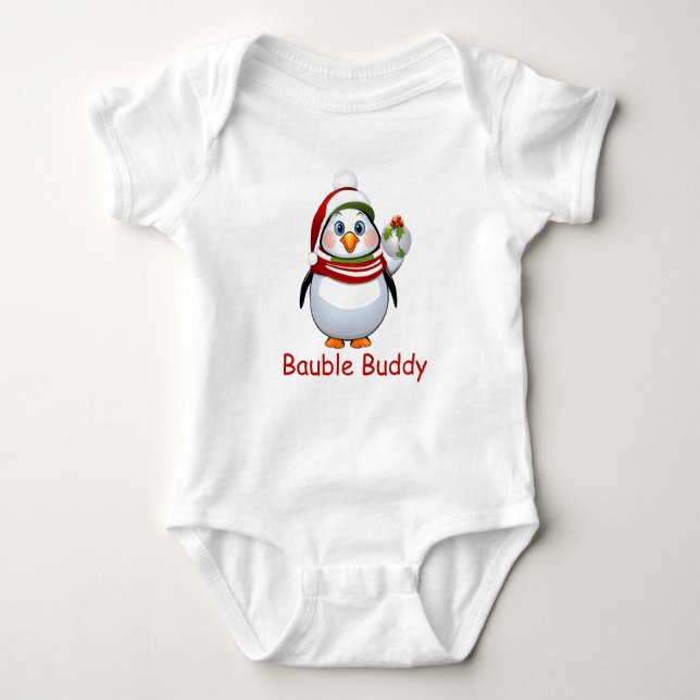 Adorable Bauble Buddy Penguin Christmas  Baby Bodysuit (Front)