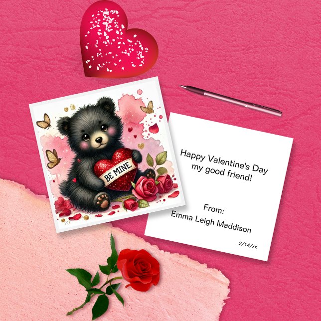 Adorable Be Mine Bear Cub Classroom Valentine Card (Creator Uploaded)