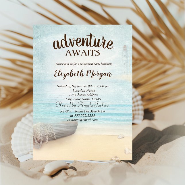 Adorable Beach,Boat,Lighthouse Retirement Party Invitation (Creator Uploaded)