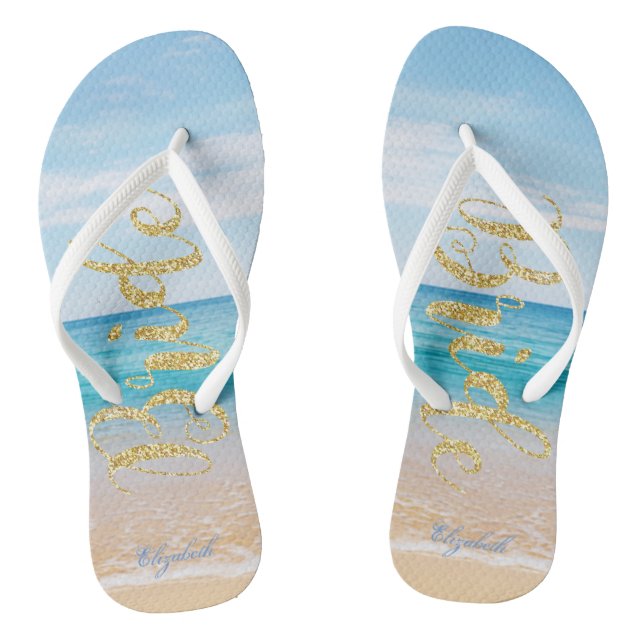 Adorable Beach Gold  Glitter Bride -Personalised Jandals (Footbed)