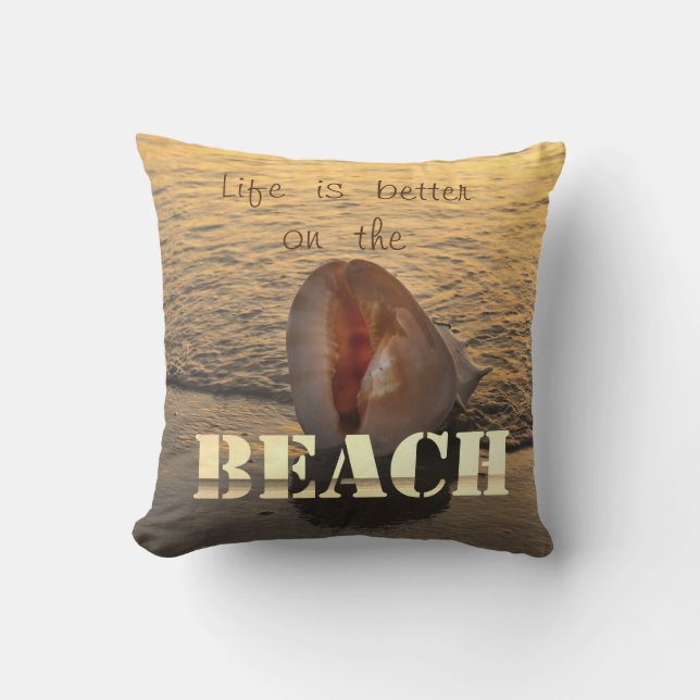 Adorable Beach Sunset Seashell Sand Cushion (Front)