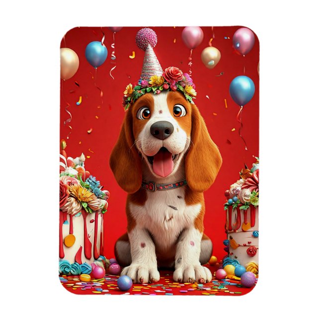 Adorable Beagle Dog Celebrating Birthday Magnet (Vertical)