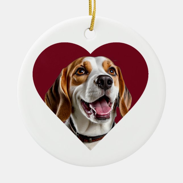 Adorable Beagle in Heart Shape Design Ceramic Tree Decoration (Front)