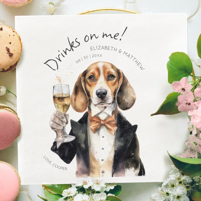 Adorable Beagle Waiter Watercolor Customisable Napkin (Creator Uploaded)