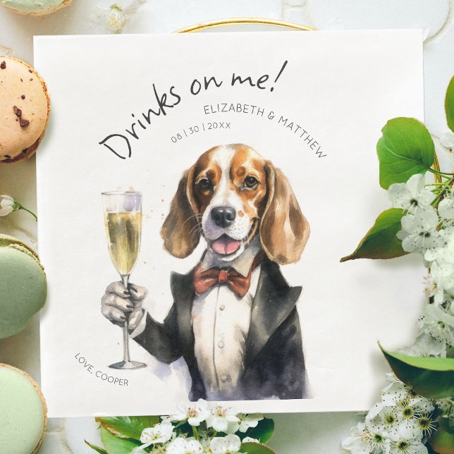 Adorable Beagle Waiter Watercolor Customisable Napkin (Creator Uploaded)