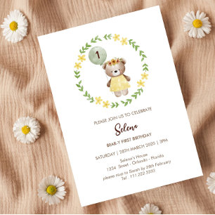 Adorable Bear Birthday Invitation for Girls – Cute