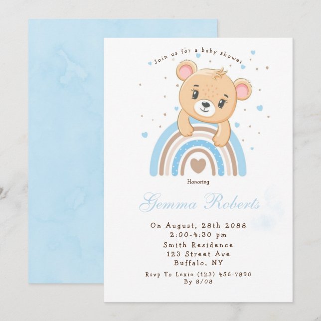 Adorable Bear Boho Rainbow Boy Baby Shower Invitation (Front/Back)