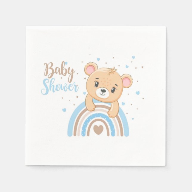 Adorable Bear Boho Rainbow Boy Baby Shower Napkin (Front)