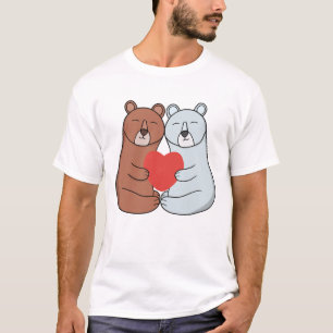 Adorable Bear Couple Cuddling with Heart T-Shirt