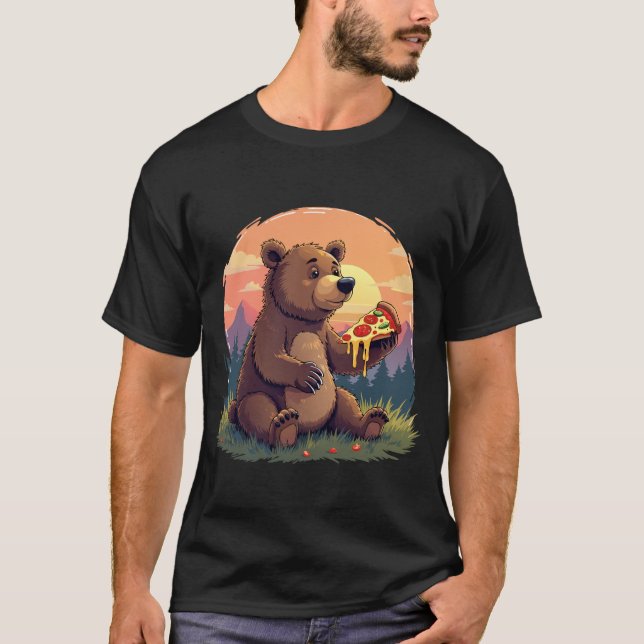 Adorable Bear Eating Pizza T-Shirt (Front)