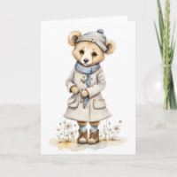 Adorable Bear in Coat Hat Scarf Boots Daisy Blank