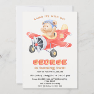  Adorable Bear Pilot Aeroplane birthday boy  Invitation