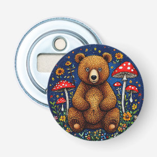 Adorable Bear Surrounded by Mushrooms Bottle Opener
