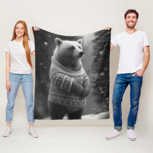 Adorable Bear Wearing a Cosy Sweater Fleece Blanket