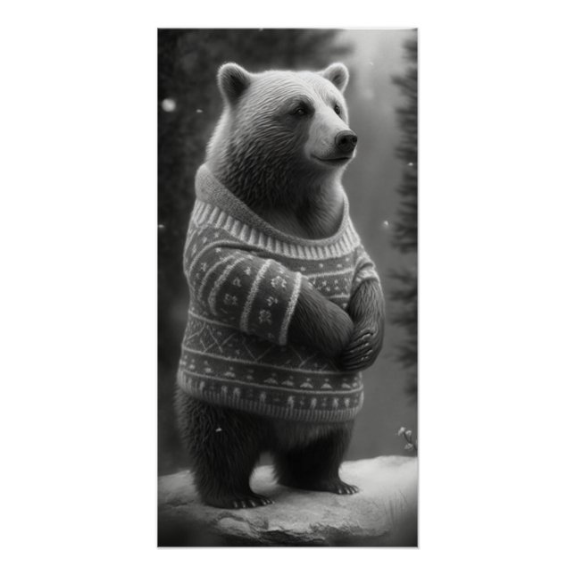 Adorable Bear Wearing a Cosy Sweater Poster (Front)
