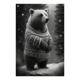 Adorable Bear Wearing a Cosy Sweater Poster