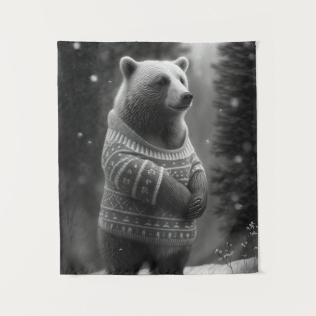 Adorable Bear Wearing a Cosy Sweater Tapestry (Front)