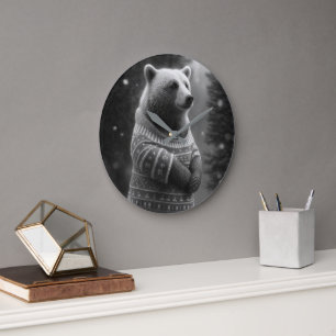 Adorable Bear Wearing a Cozy Sweater Large Clock